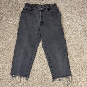 Vintage Gitano High Waisted Black Jeans Frayed Hem Size 16 Average 100% Cotton